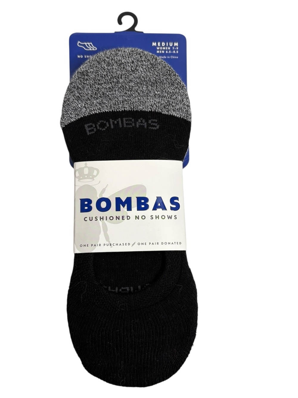 Bombas Cushioned No-Show Socks - Black & Gray Heather NWT $33